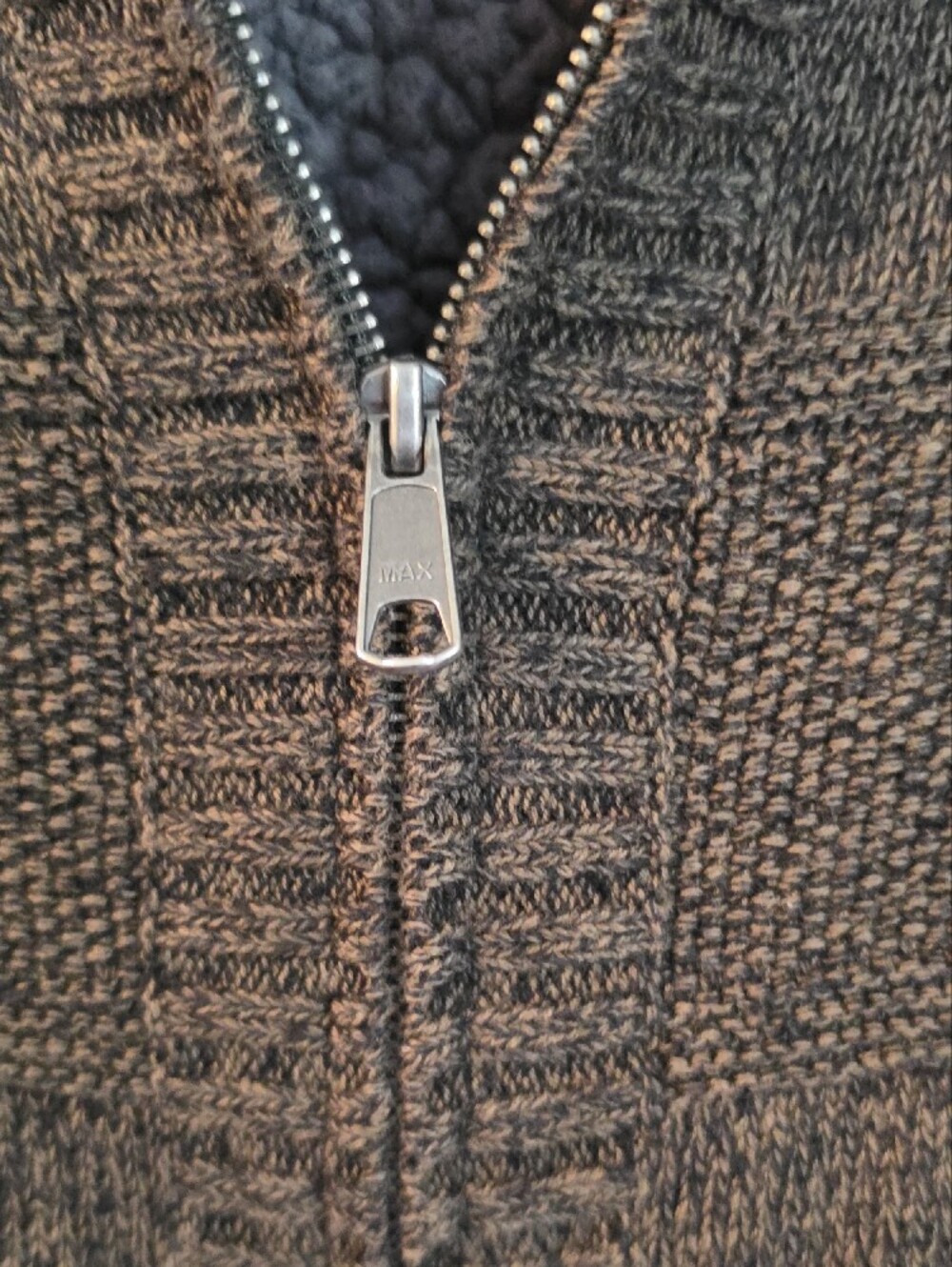 Boston Traders Sherpa Lined Men's Dark Brown Zip-Up Sweater Jacket - Picture 3 of 7